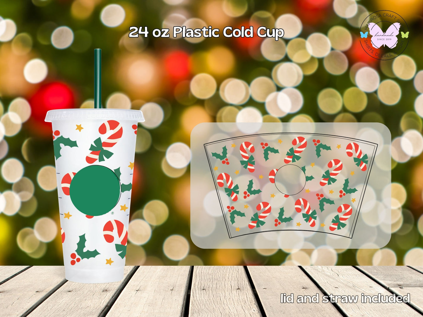 Holly Candy Cane Drinkware - MariROsa Craft Shop