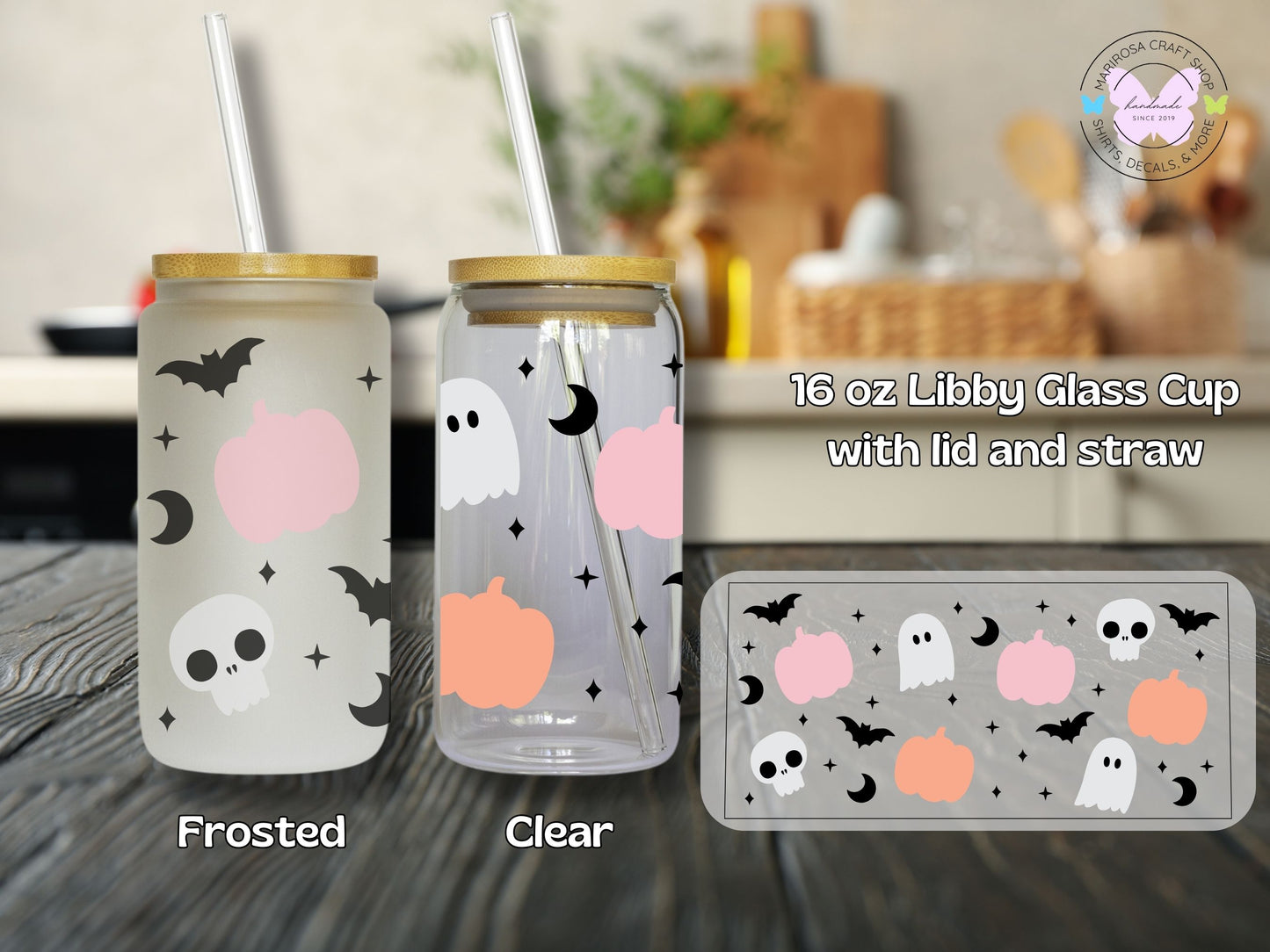 Ghosts and Skulls with pastel pumpkins Libby Glass - MariROsa Craft Shop