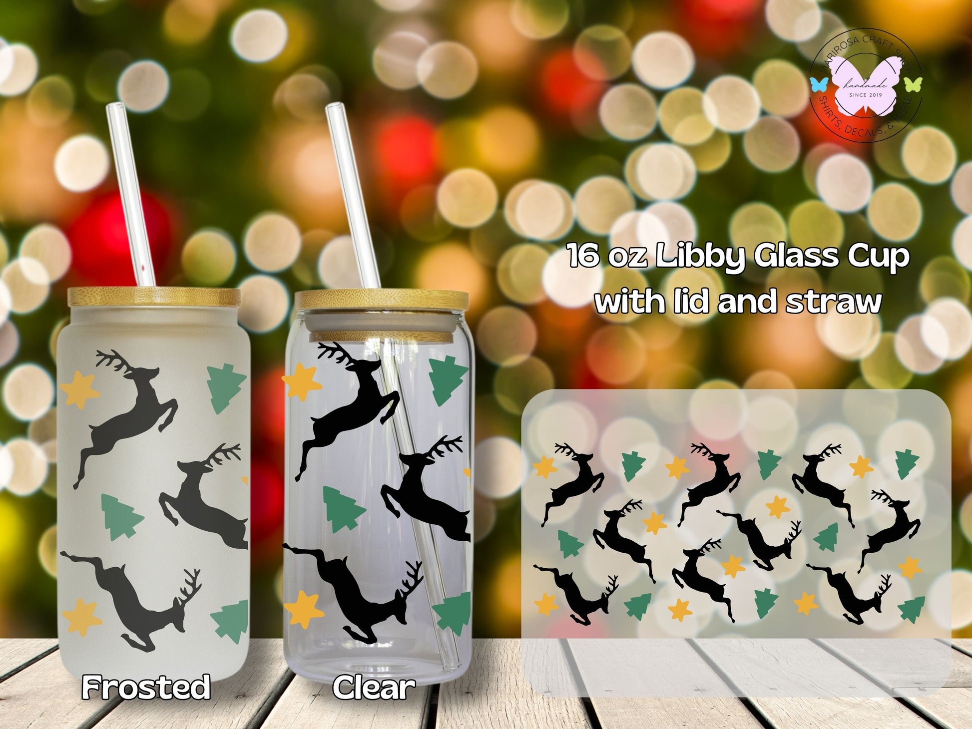Reindeer Christmas Libby Glass - MariROsa Craft Shop