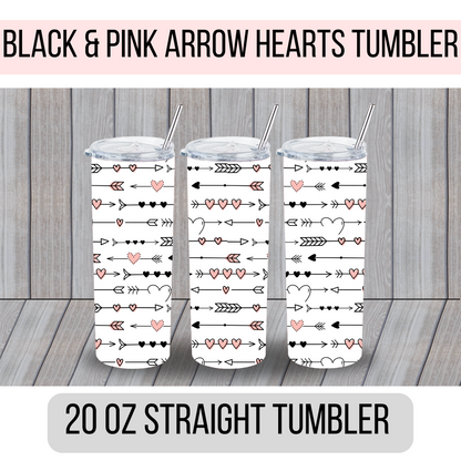 Black and Pink Arrow Hearts Tumbler - MariROsa Craft Shop