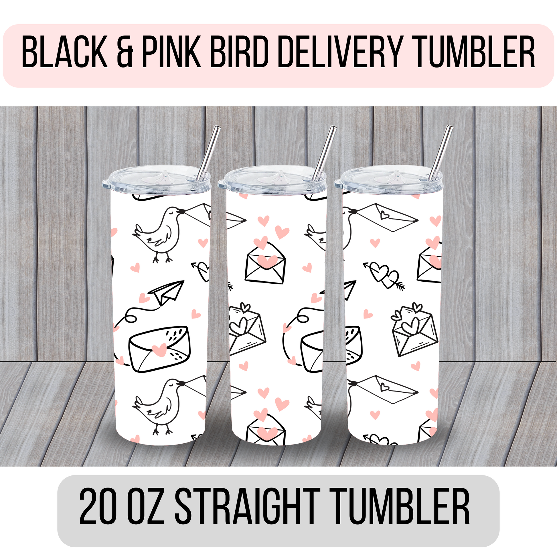Bird Delivery Black and Pink Tumbler - MariROsa Craft Shop