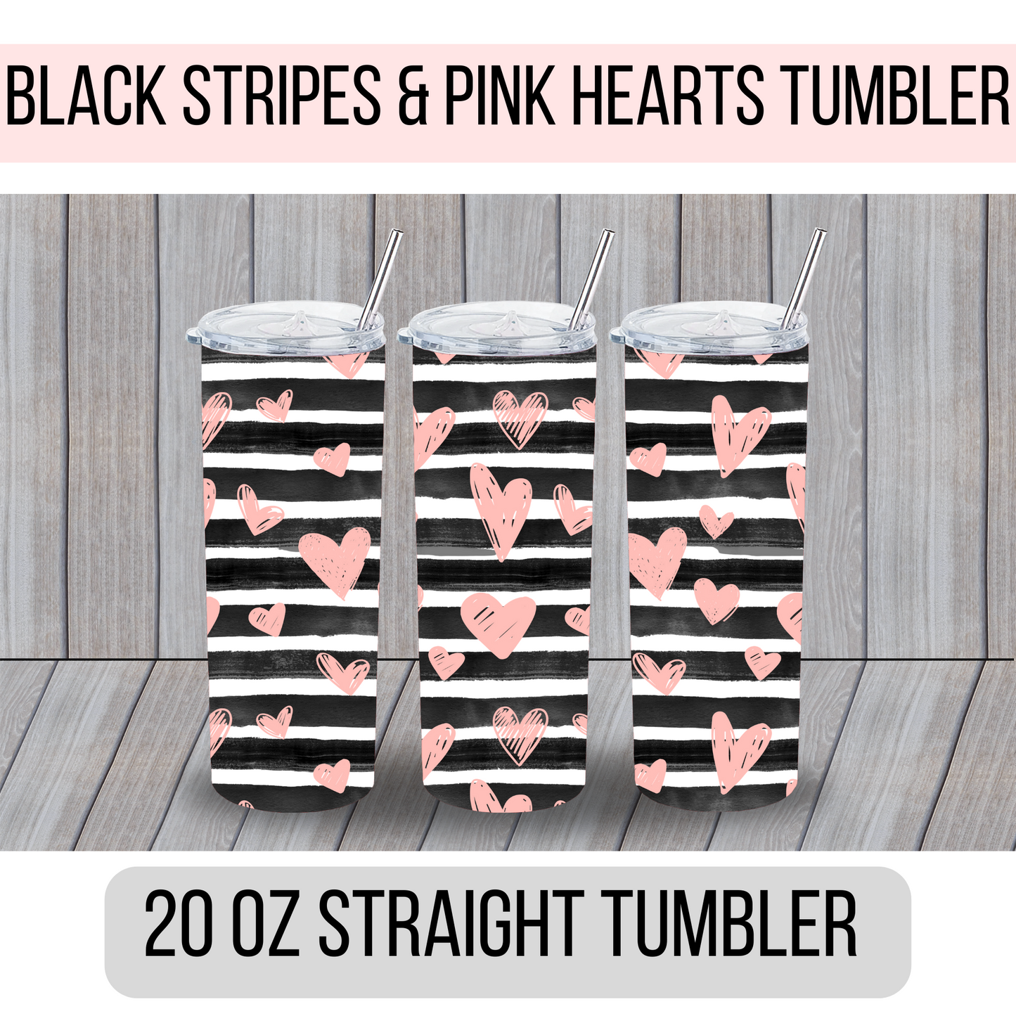 Black Stripes with Pink Hearts Tumbler - MariROsa Craft Shop