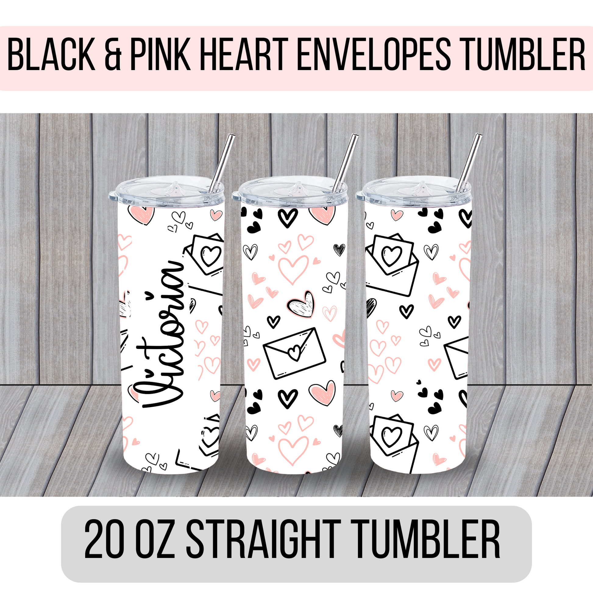 Black and Pink Envelopes filled with Hearts Tumbler - MariROsa Craft Shop