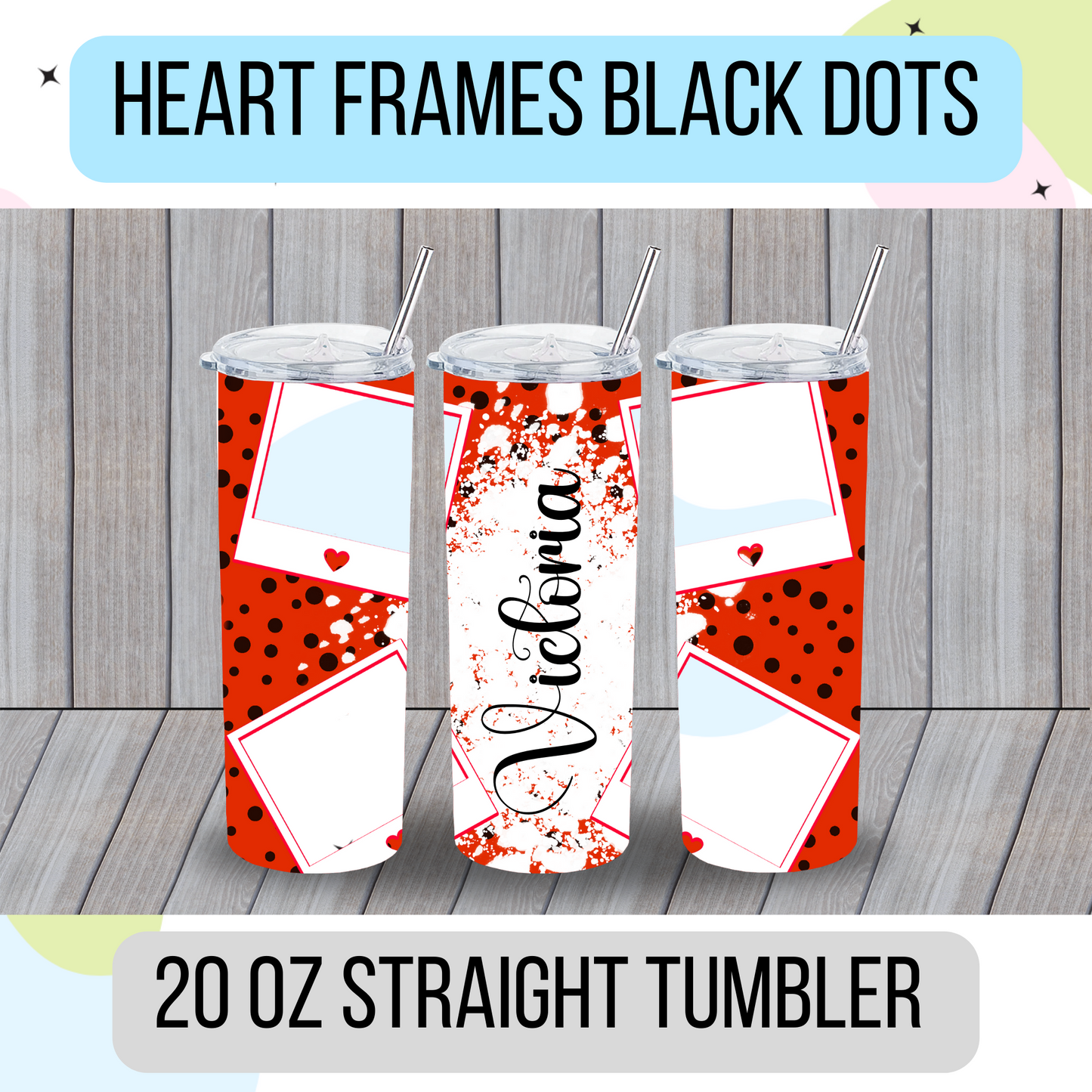 Heart Frames Black Dots Tumbler - MariROsa Craft Shop