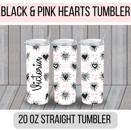 Black and Pink Hearts Tumbler - MariROsa Craft Shop
