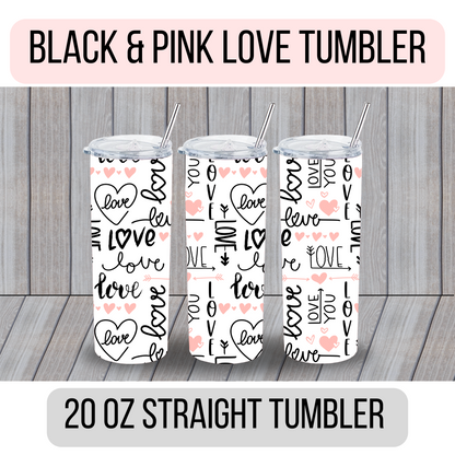 Black and Pink LOVE Tumbler - MariROsa Craft Shop
