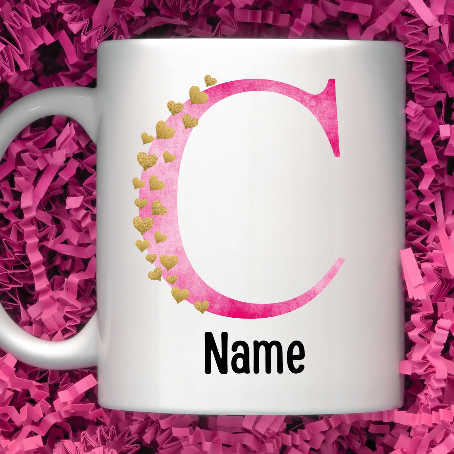 Gold Heart Pink Distressed Initial Coffee Mugs - MariROsa Craft Shop