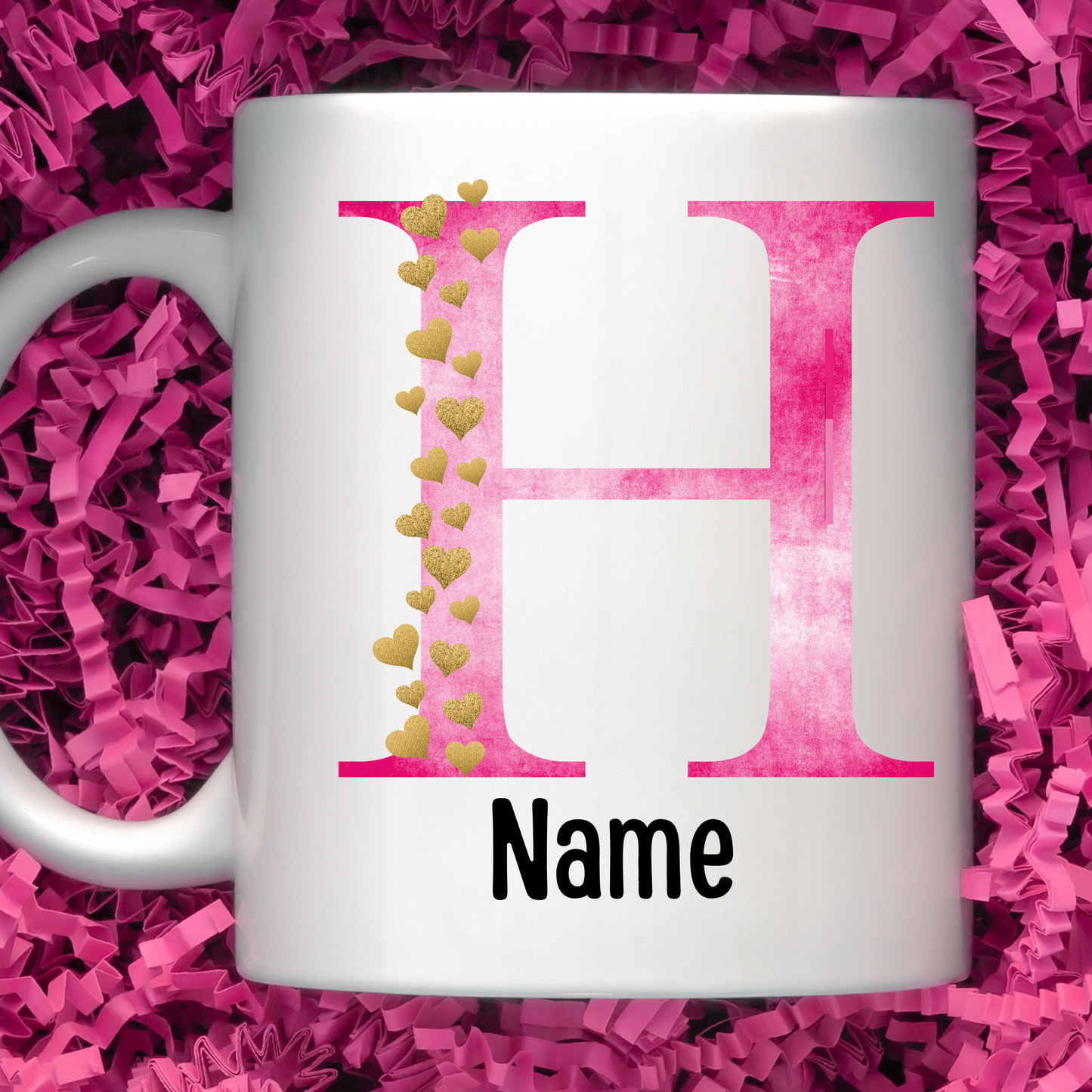 Gold Heart Pink Distressed Initial Coffee Mugs - MariROsa Craft Shop