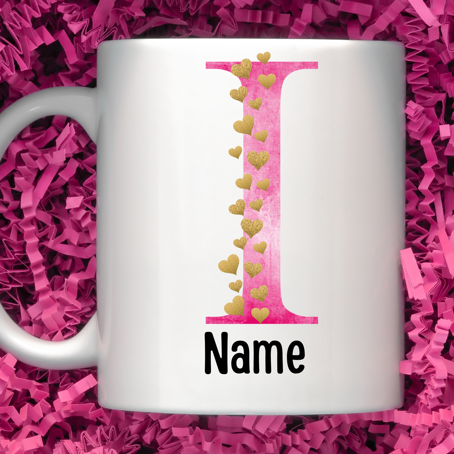 Gold Heart Pink Distressed Initial Coffee Mugs - MariROsa Craft Shop