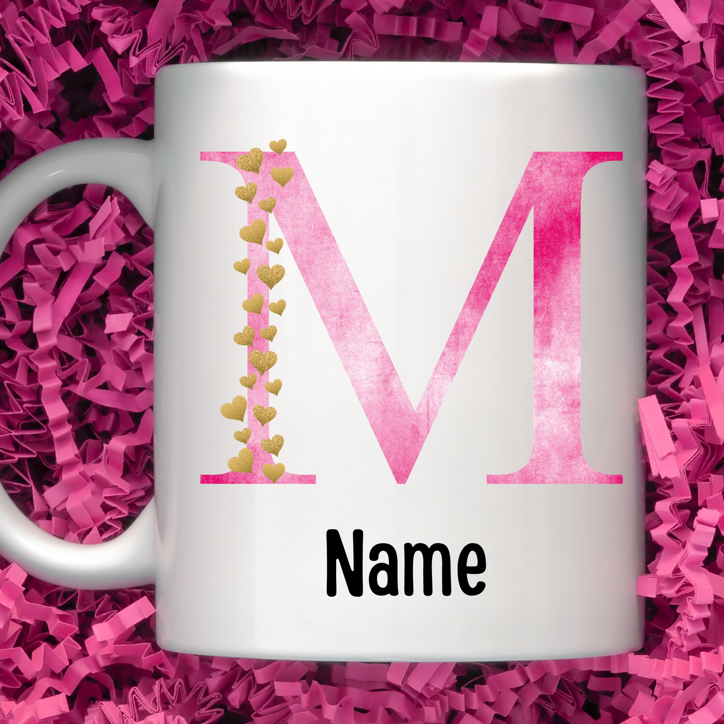 Gold Heart Pink Distressed Initial Coffee Mugs - MariROsa Craft Shop