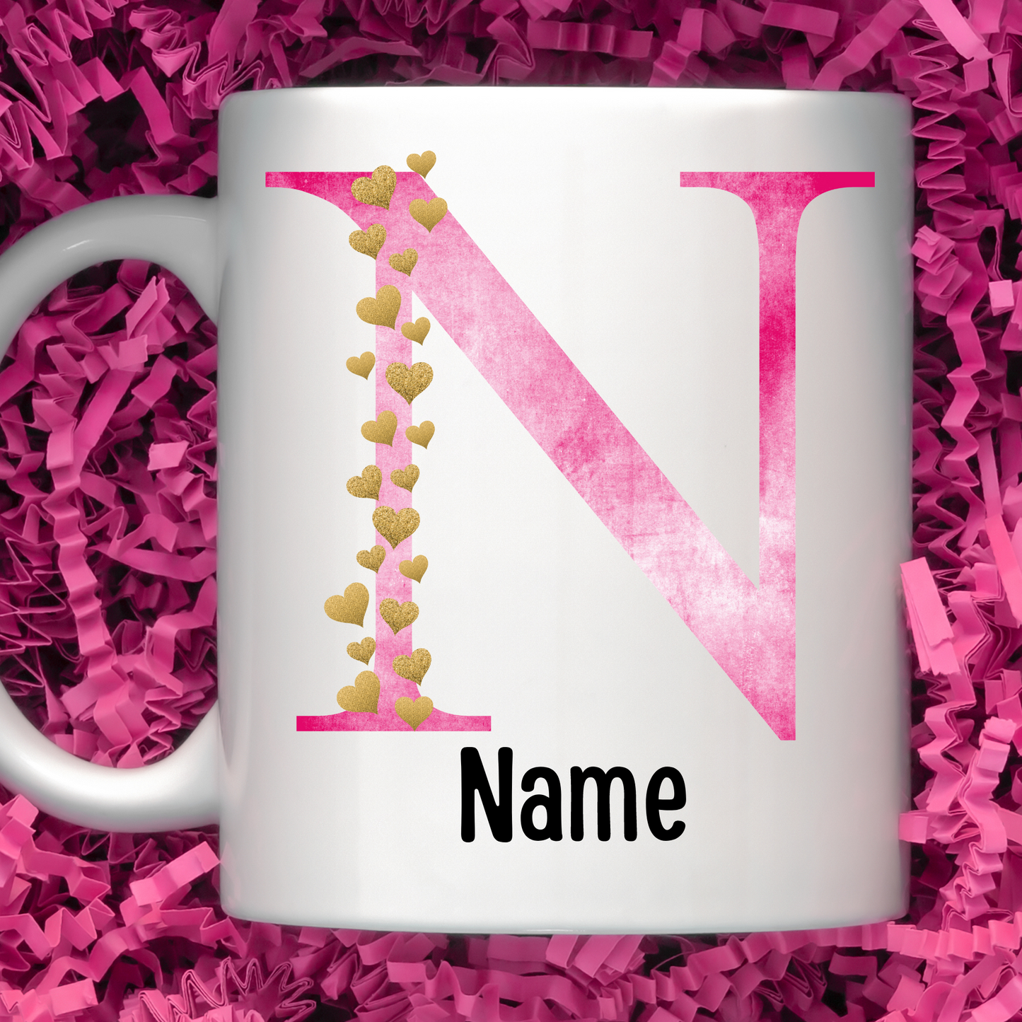 Gold Heart Pink Distressed Initial Coffee Mugs - MariROsa Craft Shop