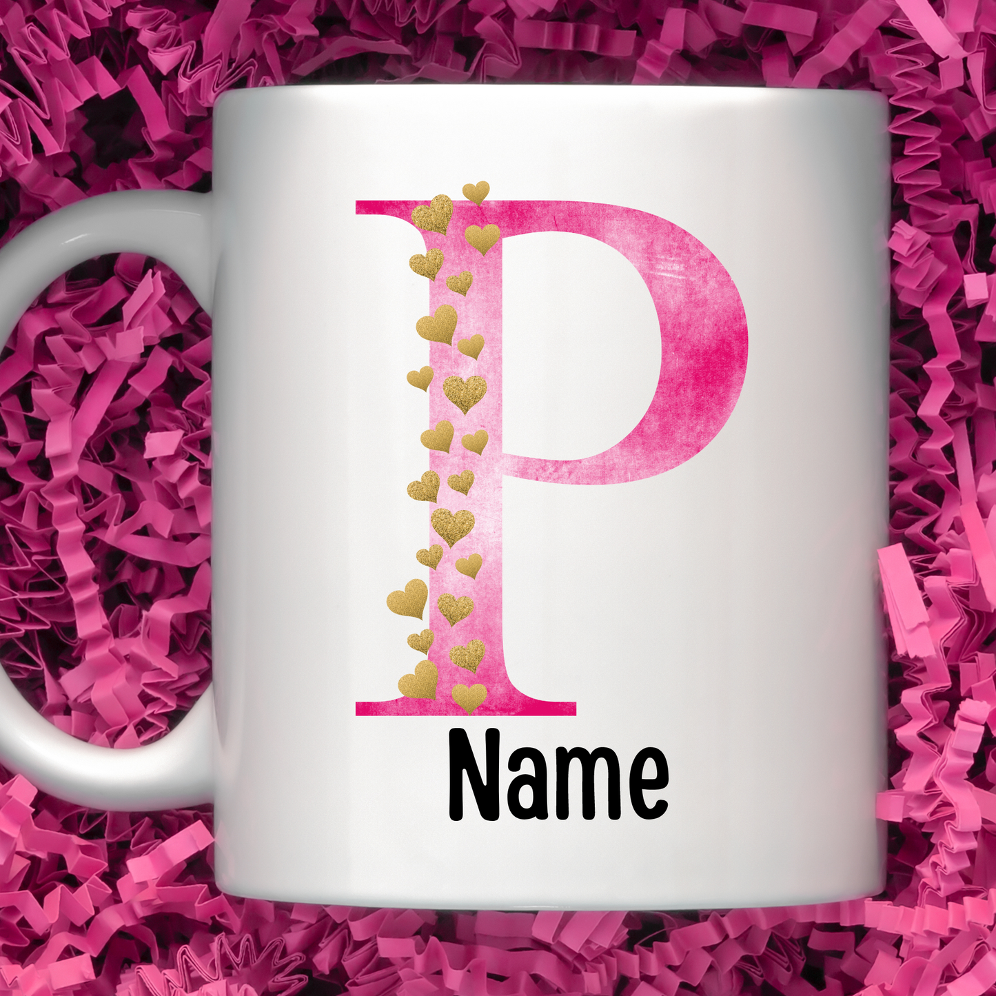 Gold Heart Pink Distressed Initial Coffee Mugs - MariROsa Craft Shop