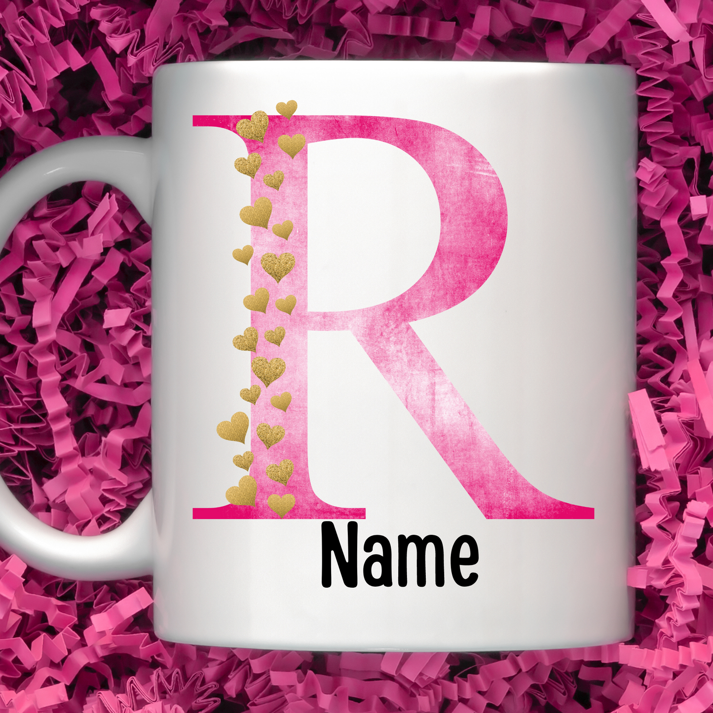 Gold Heart Pink Distressed Initial Coffee Mugs - MariROsa Craft Shop